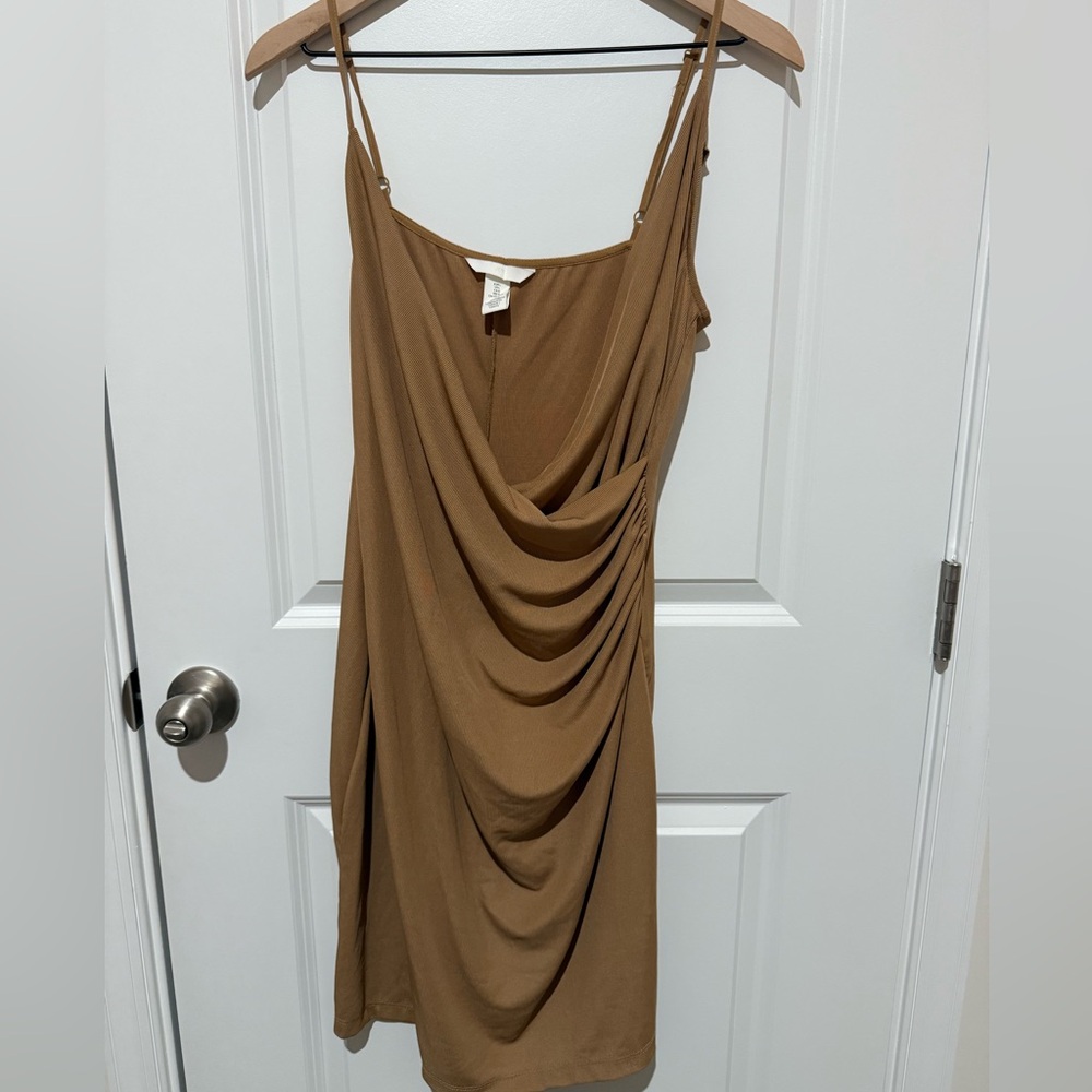 Elegant Tan Draped Dress